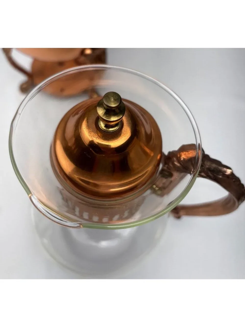 Princess House Copper Brass Coffee/Tea Carafe Lid Ornate Stand Vintage